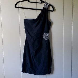 One-shoulder black mini dress